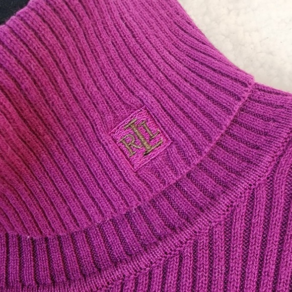Lauren Ralph Lauren Women Sz L Purple Ribbed Turtleneck Sweater Old Money Preppy - Picture 8 of 9